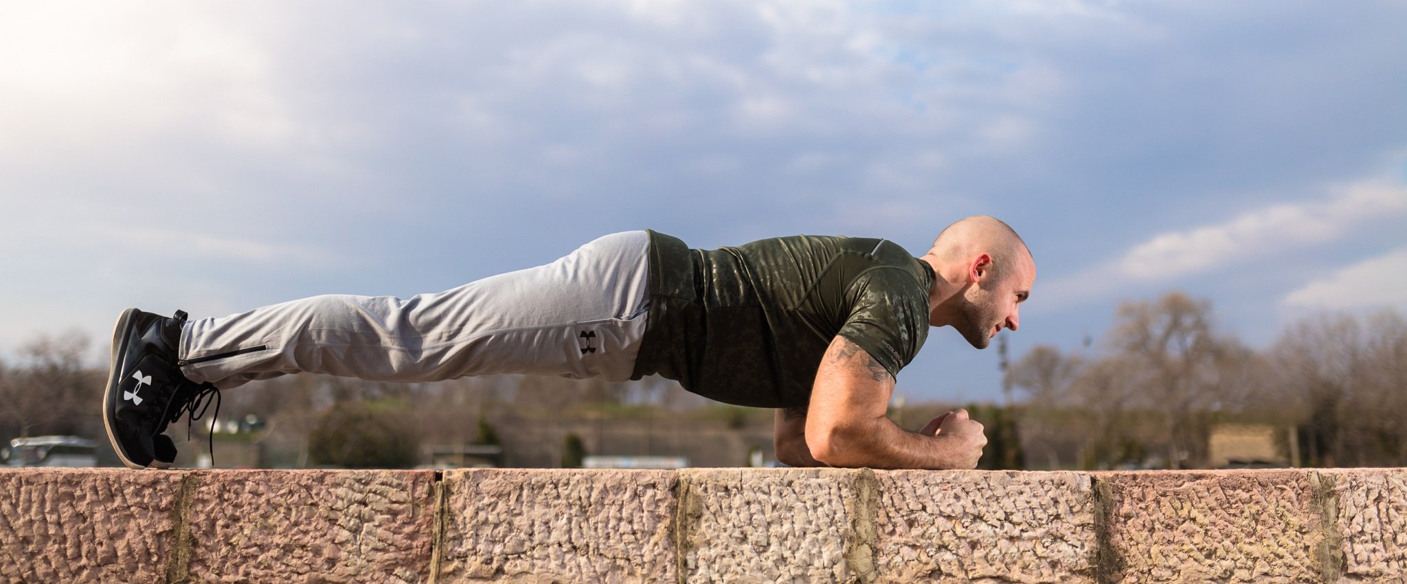 A man in the plank position